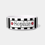 Black White Stripes Red Personalized Dog Cat Pet  Bowl<br><div class="desc">These Pet products encompass a wide range of items designed to cater to the needs and well-being of pets. These products are essential for pet care,  comfort,  and enjoyment</div>