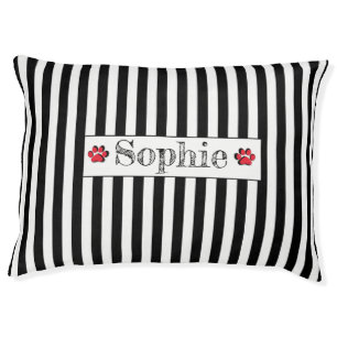 Black White Stripes Red Personalized Dog Cat Pet Pet Bed