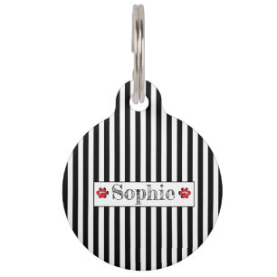Black White Stripes Red Personalized Dog Cat Pet Pet ID Tag