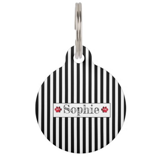 Black White Stripes Red Personalized Dog Cat Pet  Pet ID Tag