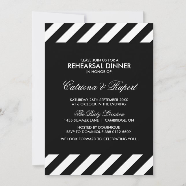 Black & White Stripes Rehearsal Dinner Invitation (Front)