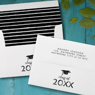 Black White Stripes Return Address Graduation Envelope