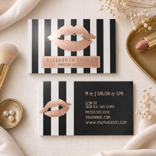 Black White Stripes Rose Gold Lips Raised Spot UV Business Card