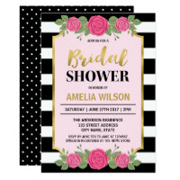 Black White Stripes Roses Bridal Shower Invitation