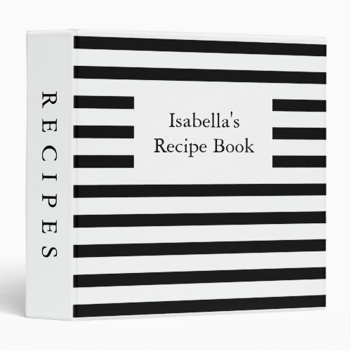 Black White Stripes Simple Recipe Book 3 Ring Binder