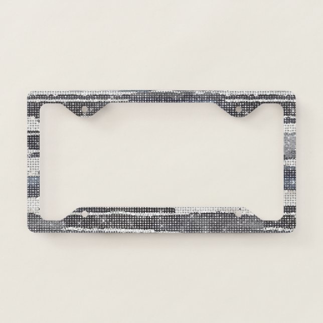 Black White Stripes Sparkle License Plate Frame (Front)