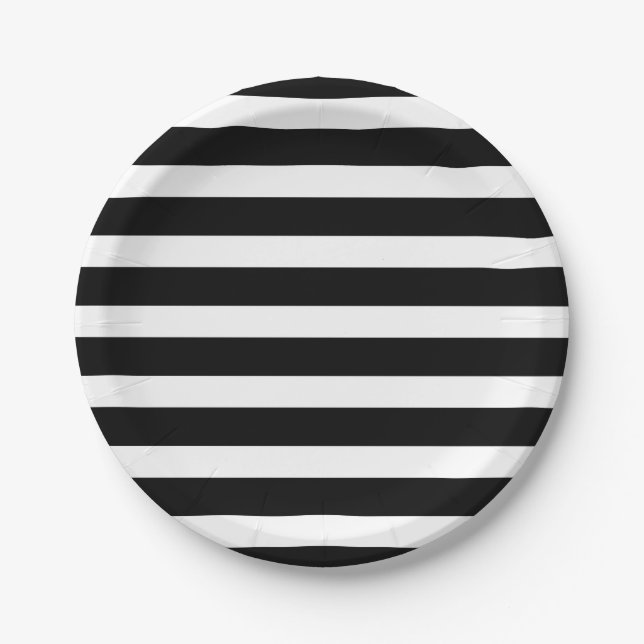 Black & White Stripes Striped Chic Party Paper Plates (Front)