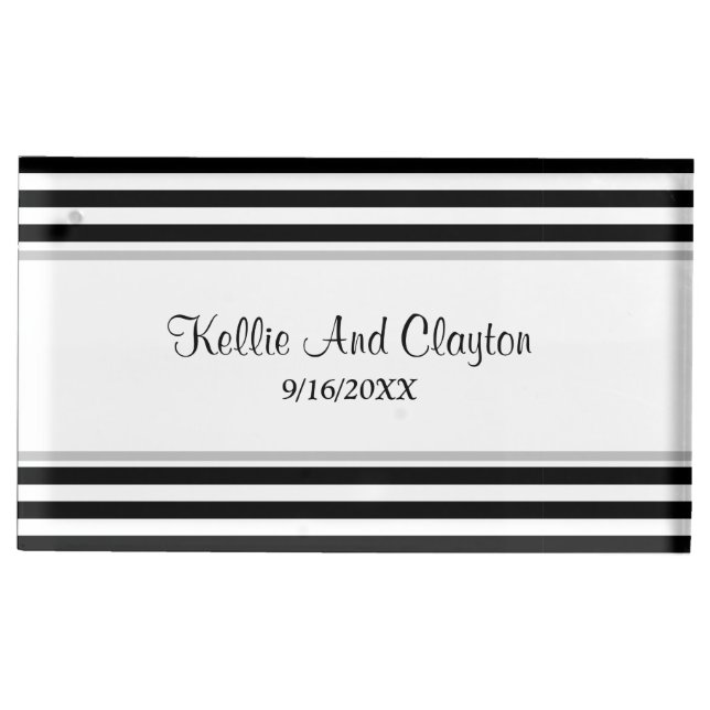 Black/White Stripes Table Place Card Holder (Front)