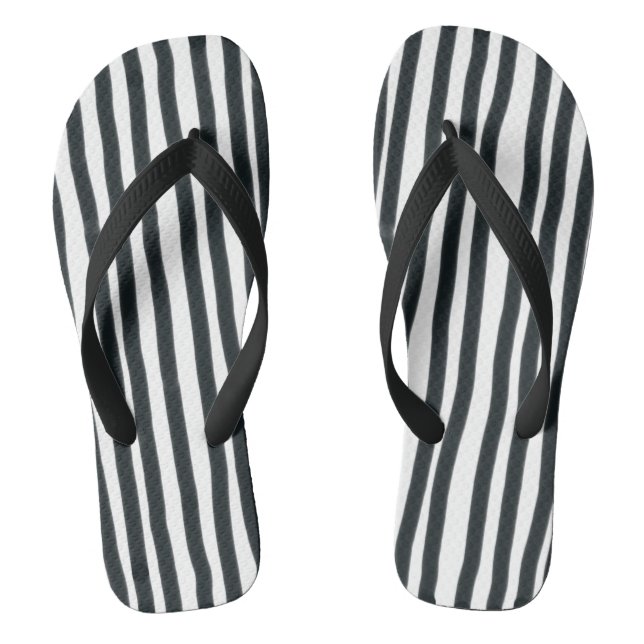 Black & White Stripes Vertical  Flip Flops (Footbed)