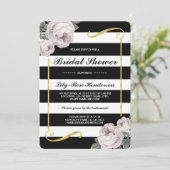 Black White Stripes | Vintage Floral Bridal Shower Invitation (Standing Front)