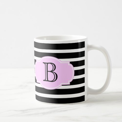 Black  White Stripes w Pink add initial Coffee Mug