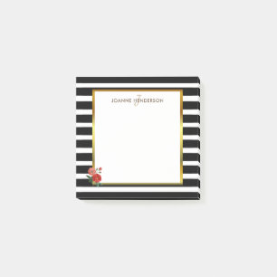 Black & white stripes watercol roses monogram name post-it notes