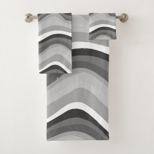 Black White Stripes Waves Curves Abstract Pattern Bath Towel Set