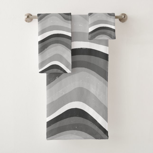 Black White Stripes Waves Curves Abstract Pattern Bath Towel Set (Insitu)