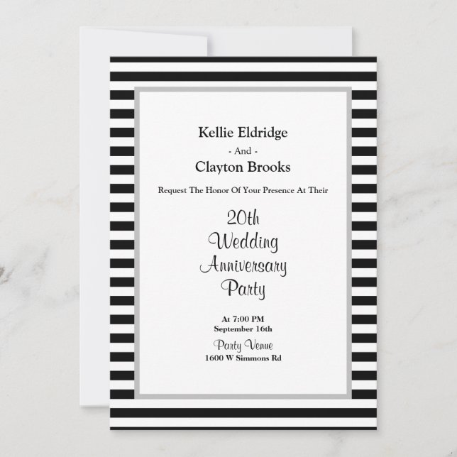 Black/White Stripes Wedding Anniversary Party Invitation (Front)