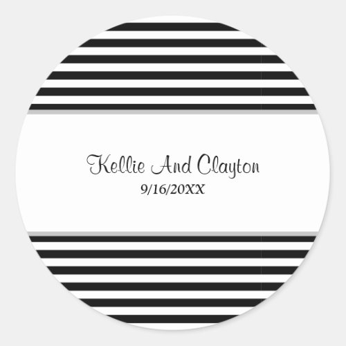 BlackWhite Stripes Wedding Classic Round Sticker