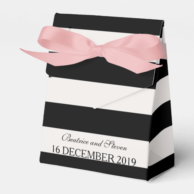 Black & White Stripes Wedding Favor Box (Front Side)