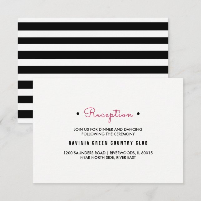 Black | White Stripes Wedding Reception Cards (Front/Back)