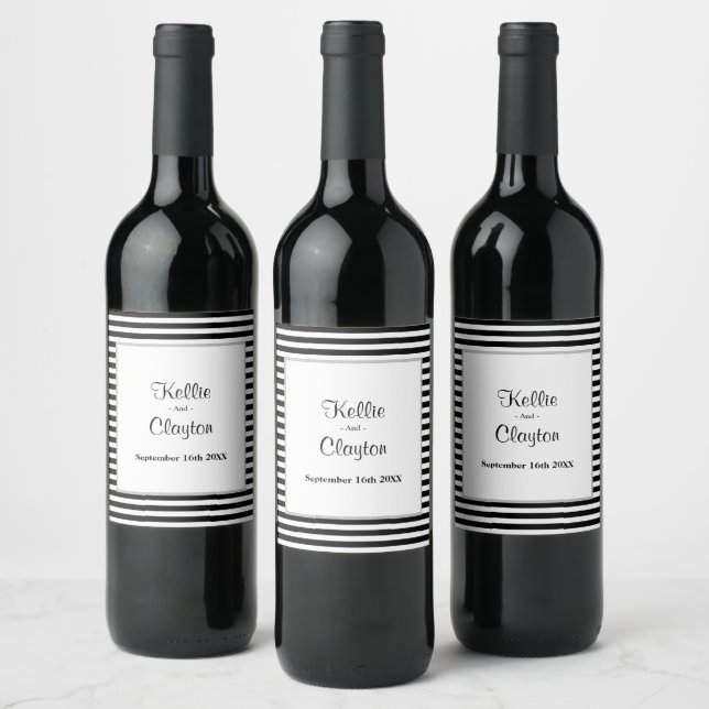 Black/White Stripes  Wine Label (Bottles)