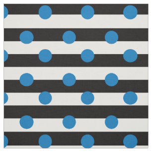 Black White Stripes With Blue Polka Dots Fabric