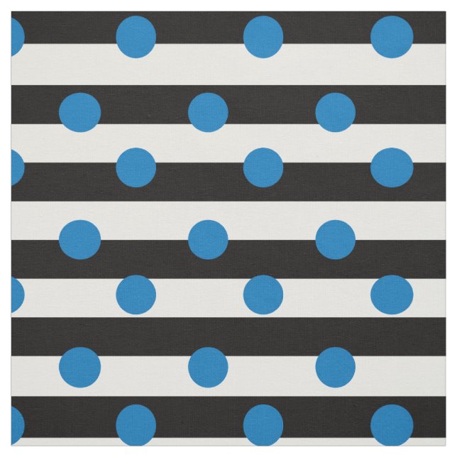 Black White Stripes With Blue Polka Dots Fabric (Swatch)
