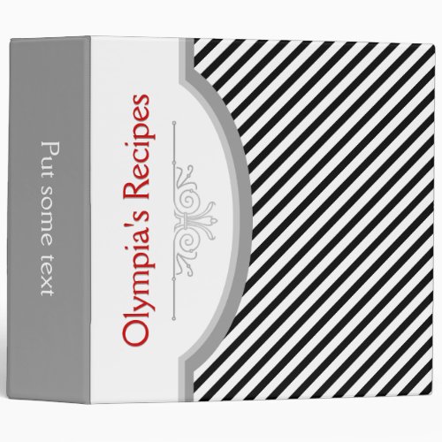 Black white stripes with frame recipe 3 ring binder