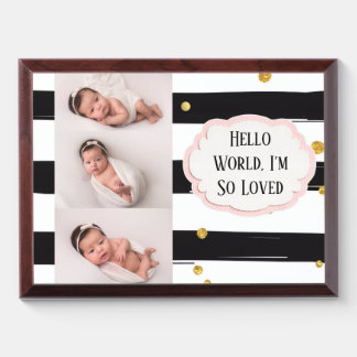 Black White Stripes with Gold Confetti Pattern Award Plaque