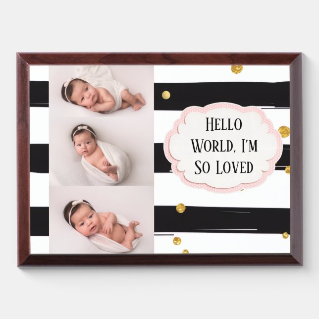 Black White Stripes with Gold Confetti Pattern Award Plaque (Horizontal)