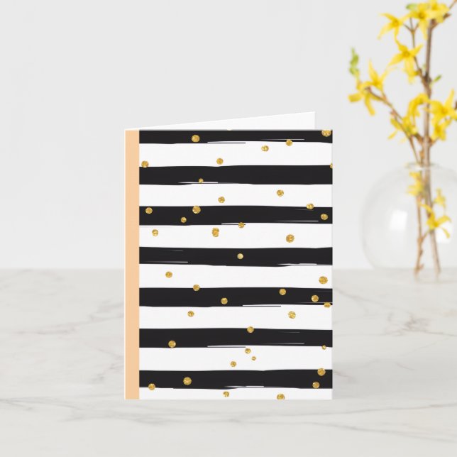 Black White Stripes with Gold Confetti Pattern Card (Yellow Flower)