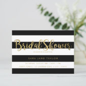 Black & White Stripes with Gold Foil Bridal Shower Invitation (Standing Front)