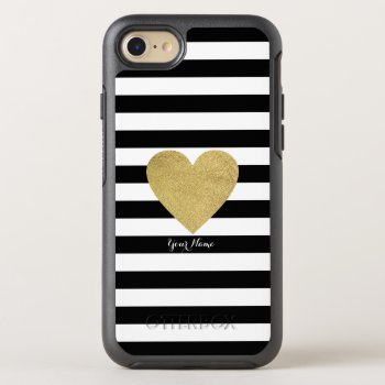 Black & White Stripes With Gold Foil Heart Otterbox Symmetry Iphone Se/8/7 Case by StripyStripes at Zazzle