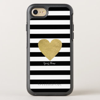 Black & White Stripes with Gold Foil Heart OtterBox Symmetry iPhone 7 Case