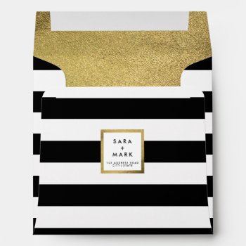 Black & White Stripes With Gold Foil Personalized Envelope by StripyStripes at Zazzle