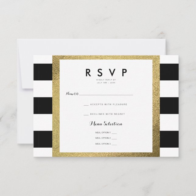 Black & White Stripes with Gold Foil RSVP Wedding (Front)