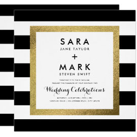 Black & White Stripes with Gold Foil Wedding Card