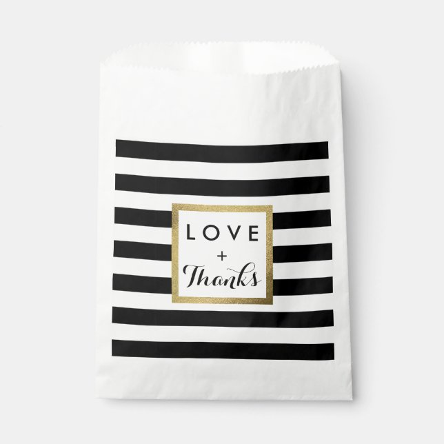 Black & White Stripes with Gold Foil Wedding Favor Bag (Front)