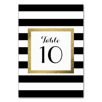 Black & White Stripes With Gold Foil Wedding Table Table Number by StripyStripes at Zazzle
