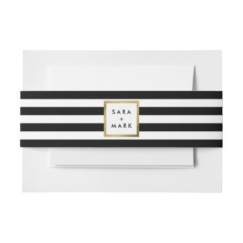 Black & White Stripes With Gold Frame Label Custom Invitation Belly Band by StripyStripes at Zazzle