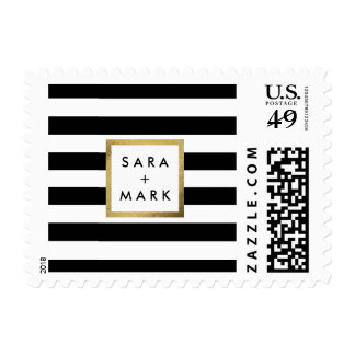 Black & White Stripes with Gold Frame Label Custom Postage