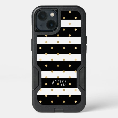 Black  White Stripes With Gold Polka_dots 2 iPhone 13 Case