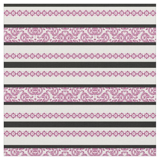 Black & White Stripes with Magenta Floral Pattern Fabric