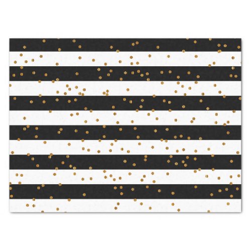 Black  White Stripes with Metallic Gold Confetti Tissue Paper