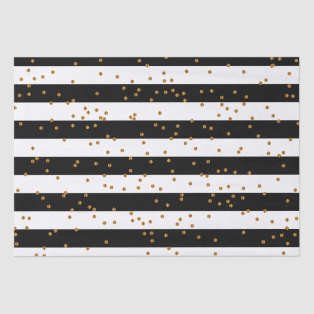 Black & White Stripes with Metallic Gold Confetti Tissue Paper (Front)