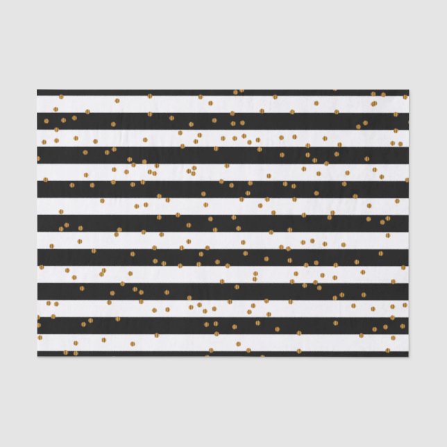 Black & White Stripes with Metallic Gold Confetti Tissue Paper (Front)