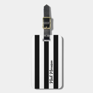 black white stripes with name luggage tag