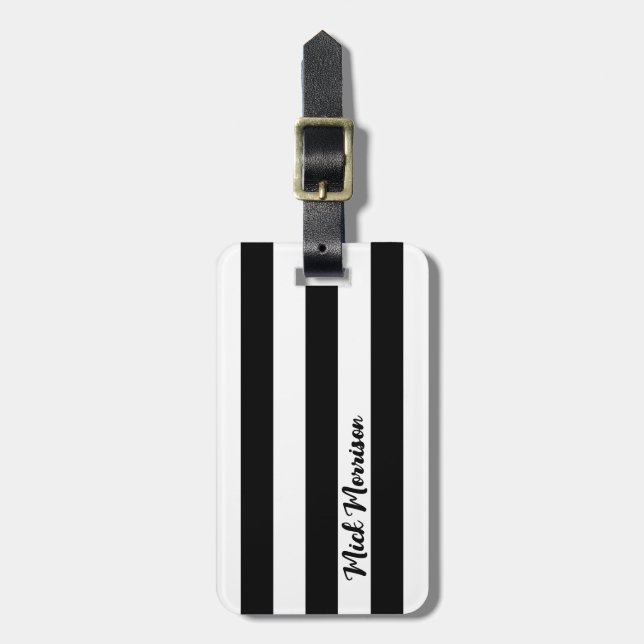 black white stripes with name  luggage tag (Front Vertical)
