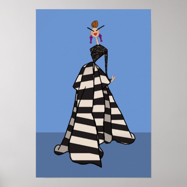 Black & White Stripes Woman Glam Fashion Art Poster (Front)