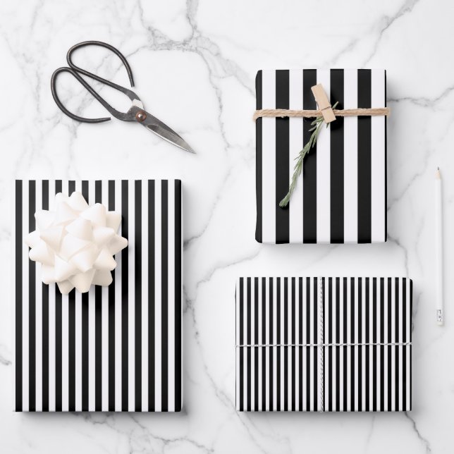 Black & White Stripes Wrapping Paper Sheets (Front)