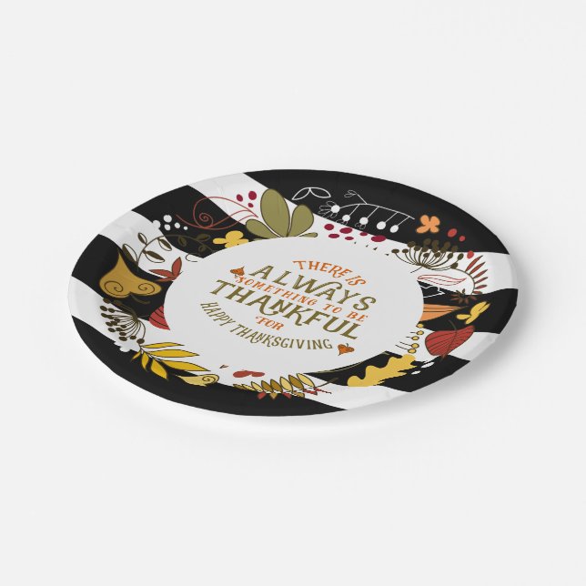 Black & White Stripes Wreath & Always Thankful Paper Plates (Angled)