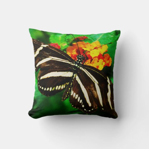 Black white stripes zebra butterfly longwing photo throw pillow